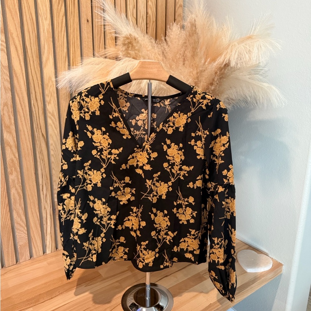 Floral Black and Gold Women's Top
